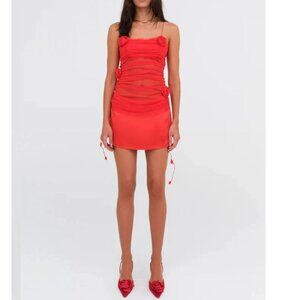 NWT FOR LOVE AND LEMONS ANGELA RED ROSE BUD CHIFFON & SATN MINI DRESS SIZE XS